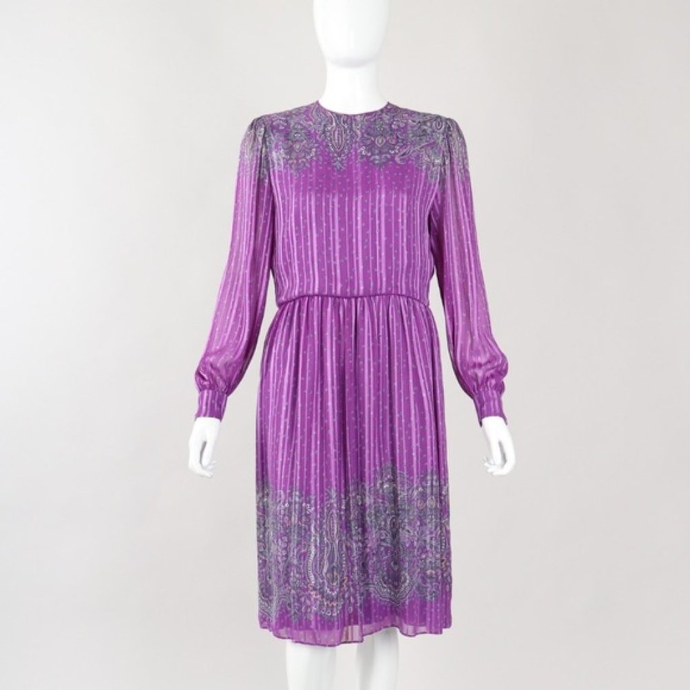 Vintage HANAE MORI Chiffon Paisley Stripe Dress